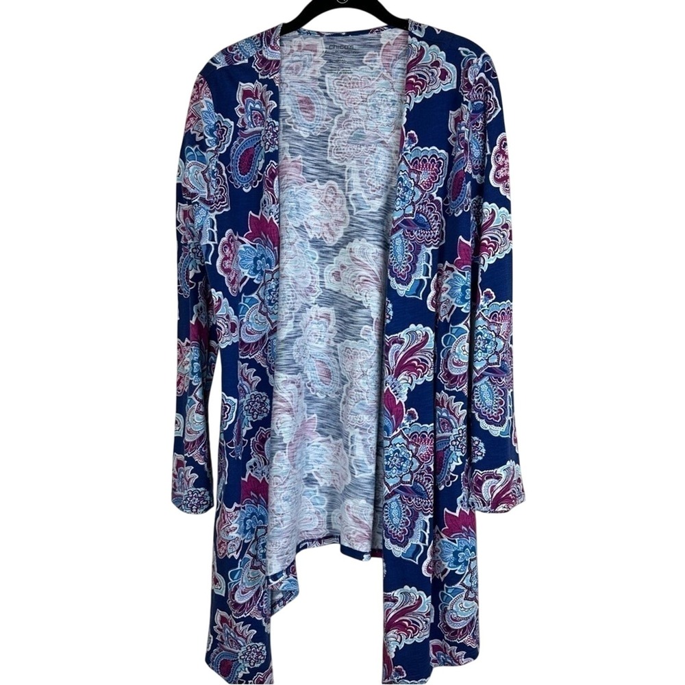 Chico's Paisley Boho Kimono Lagenlook Cardigan Cotton Modal Open Front Size 1